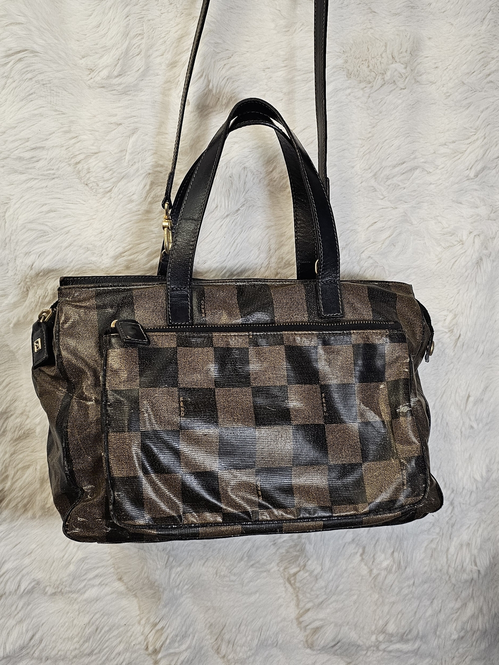 Fendi Pequin Check 2-Way Crossbody Bag With COA - Picture 2 of 16